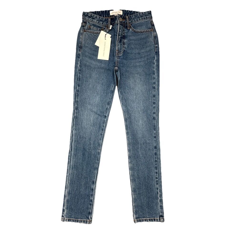 Something Navy High Waisted Straight Jeans 0 (25x27) Blue Skinny Denim Women NWT